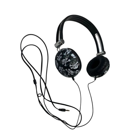Nwot Skull Crossbones Over Ear Headphones Wired Black White Audio Accessory - Picture 2 of 11